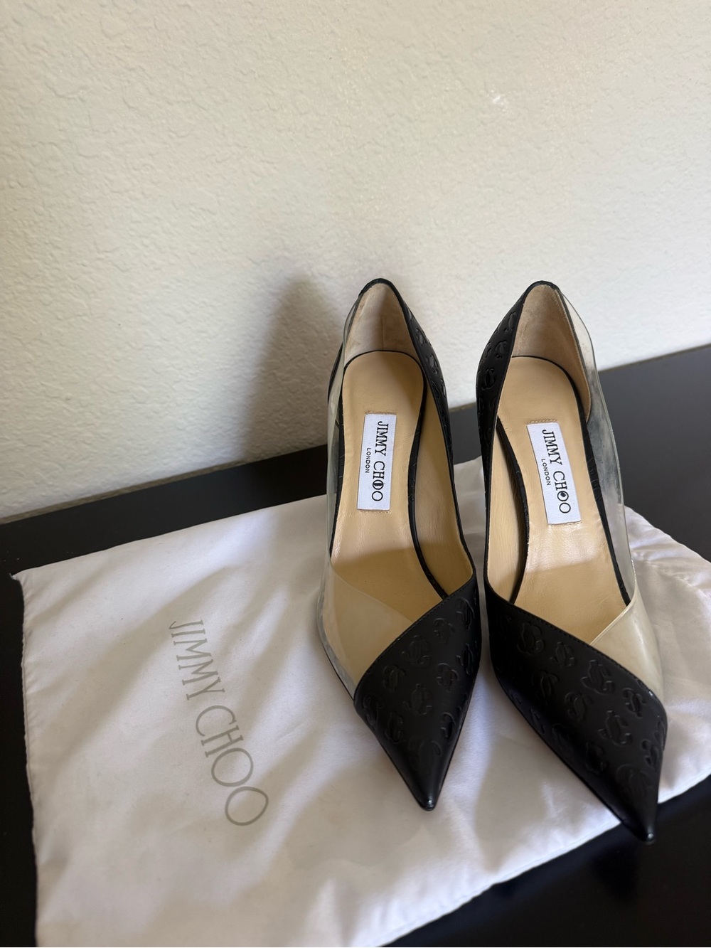 Jimmy Choo Black and Cream Two-Tone Pointed Toe Stiletto Pumps - Picture 3 of 4